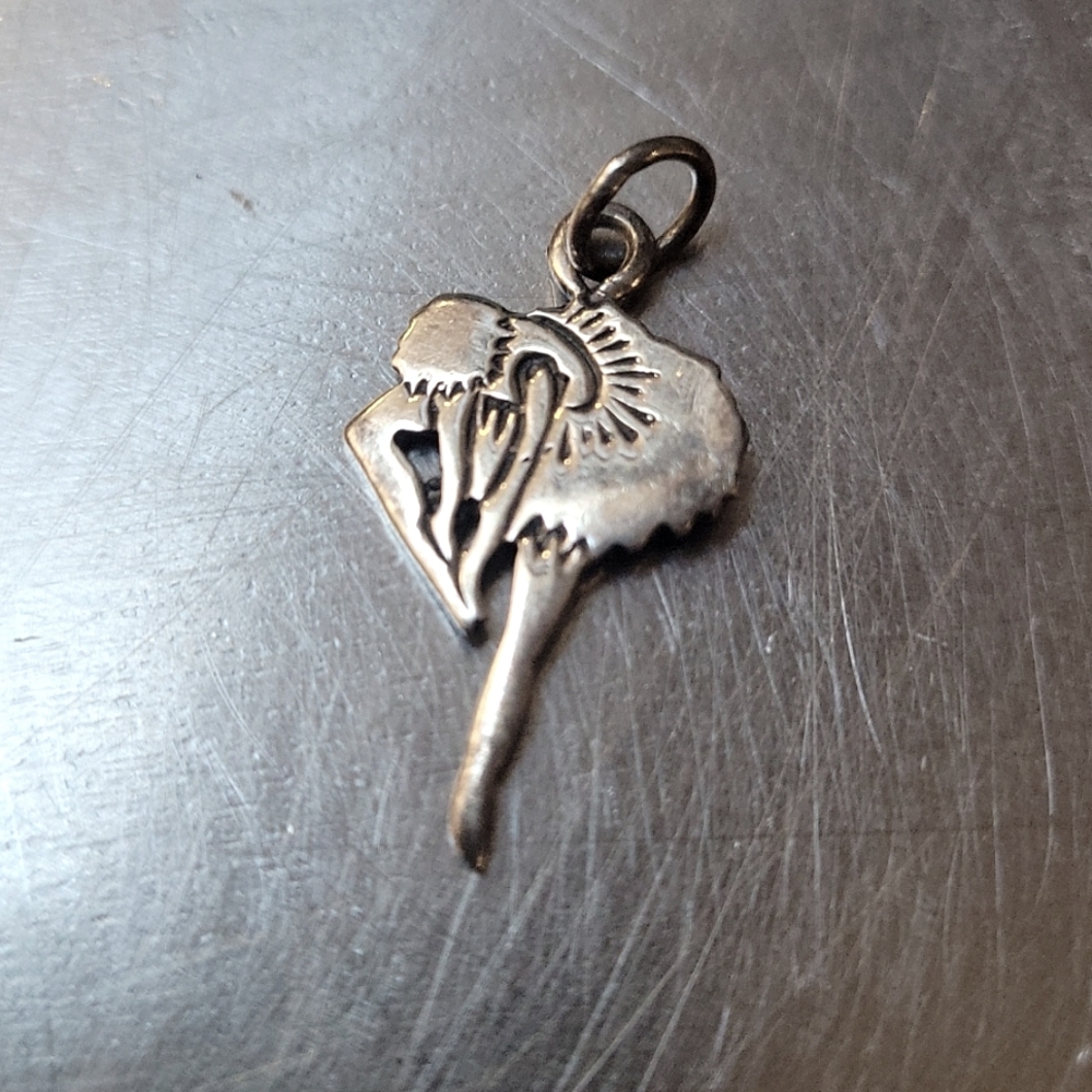 Ballerina putting on point shoe pendant, Sterling silver